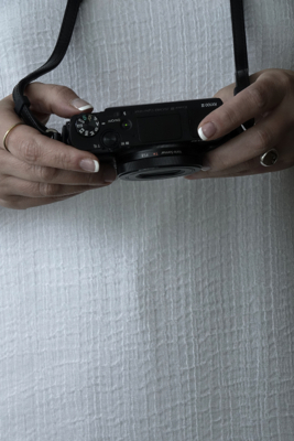 Black Camera white dress small